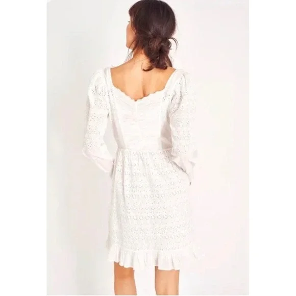 LoveShackFancy Preslina Dress True White Eyelet Lace Mini Square Neck Size 2 NEW - Picture 11 of 12